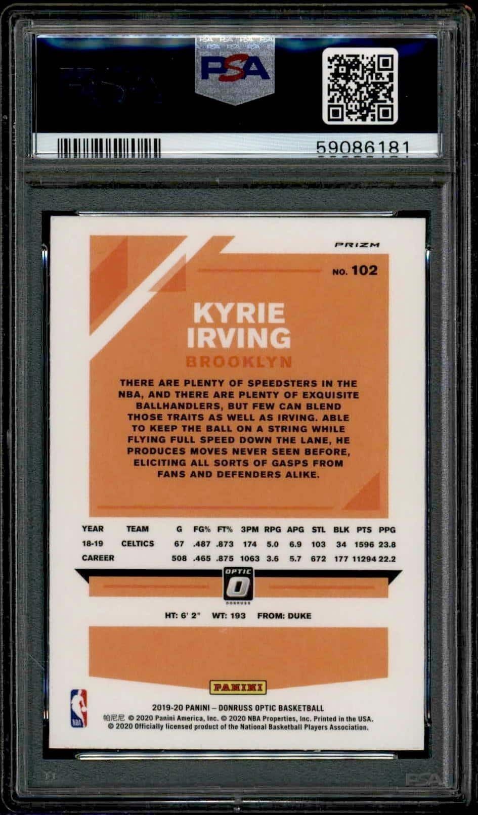2019-20 Panini Donruss Optic Kyrie Irving #102 basketball trading card back