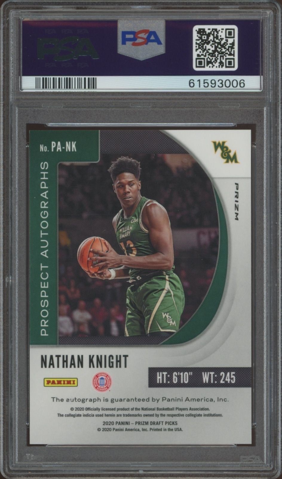 2020-21 Panini Prizm Draft Picks Nathan Knight #PA-NK basketball trading card back