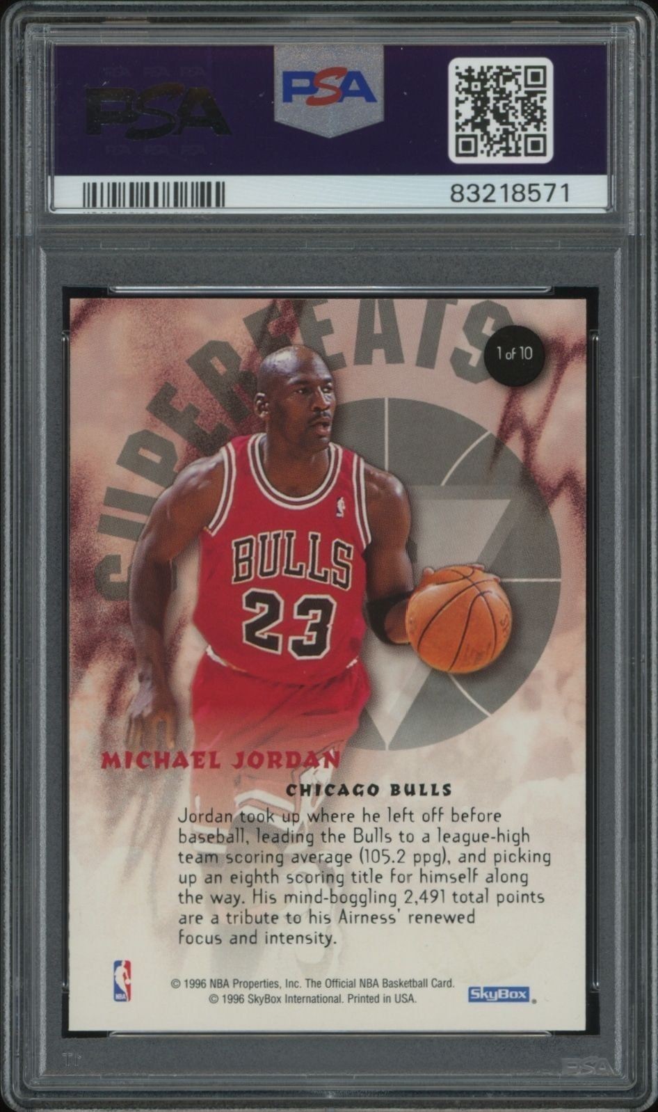 1996-97 Skybox Hoops Michael Jordan #1 basketball trading card back