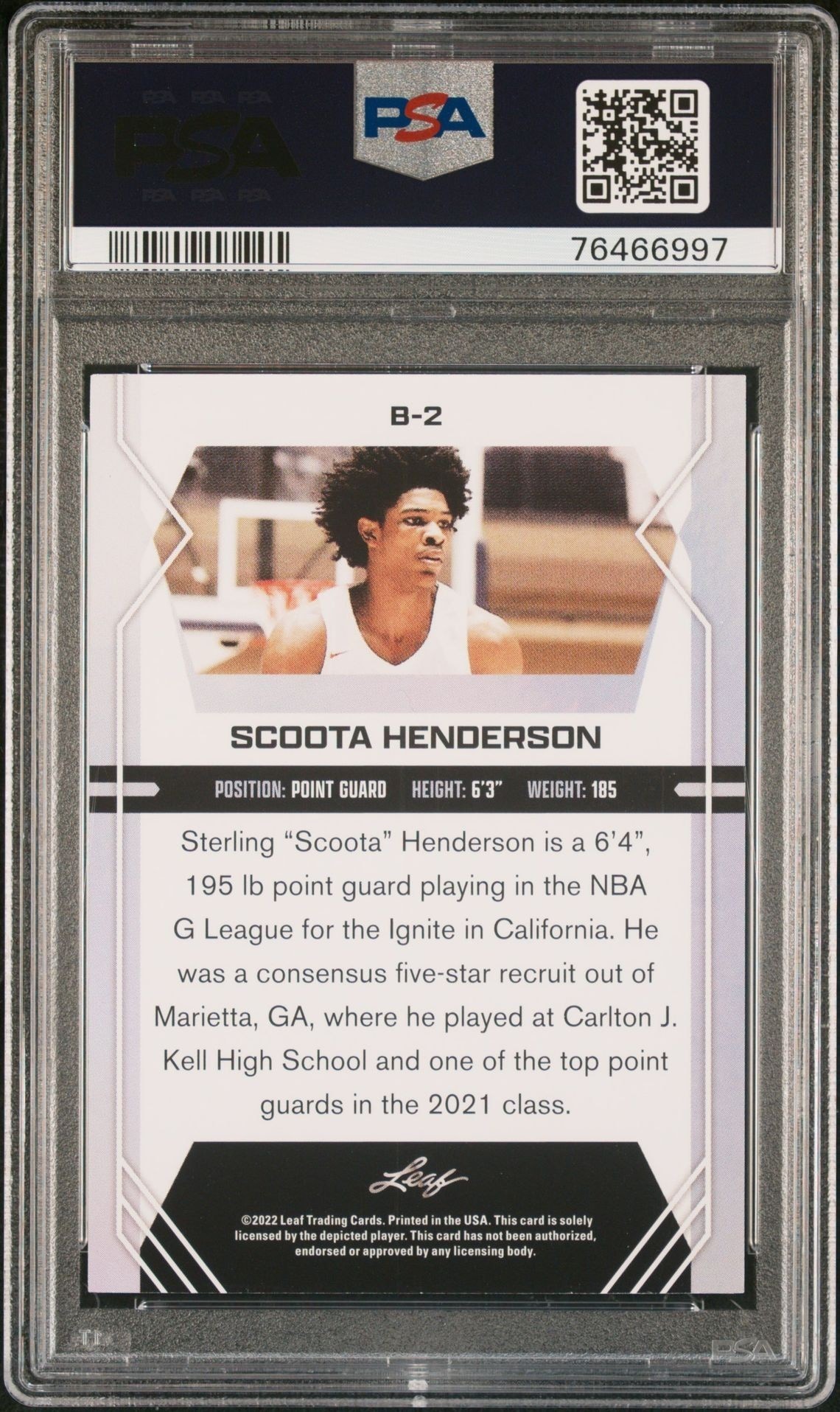 2022-23 Leaf Draft Scoot Henderson #B-2 basketball trading card back