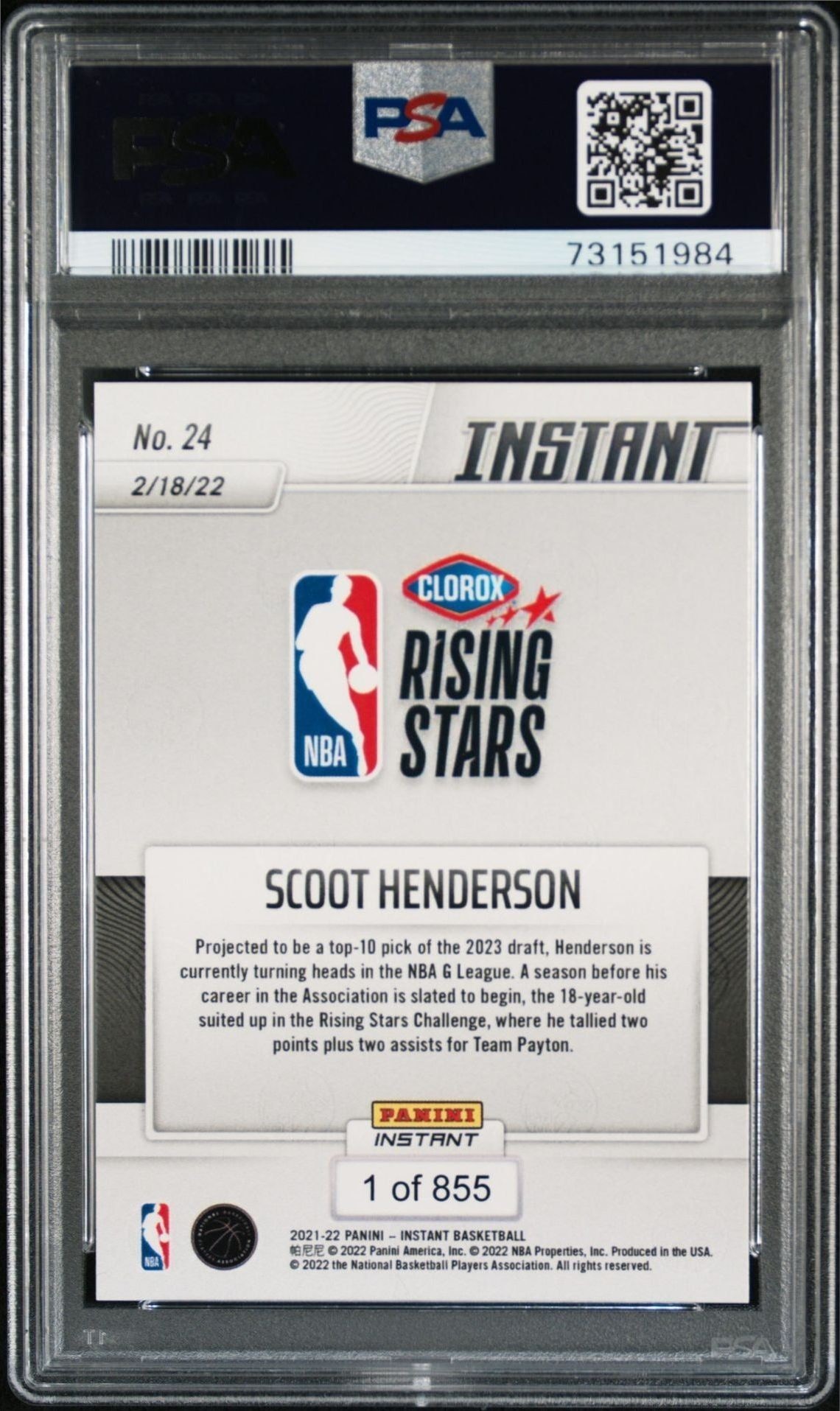 2021-22 Panini Instant Scoot Henderson #24 basketball trading card back