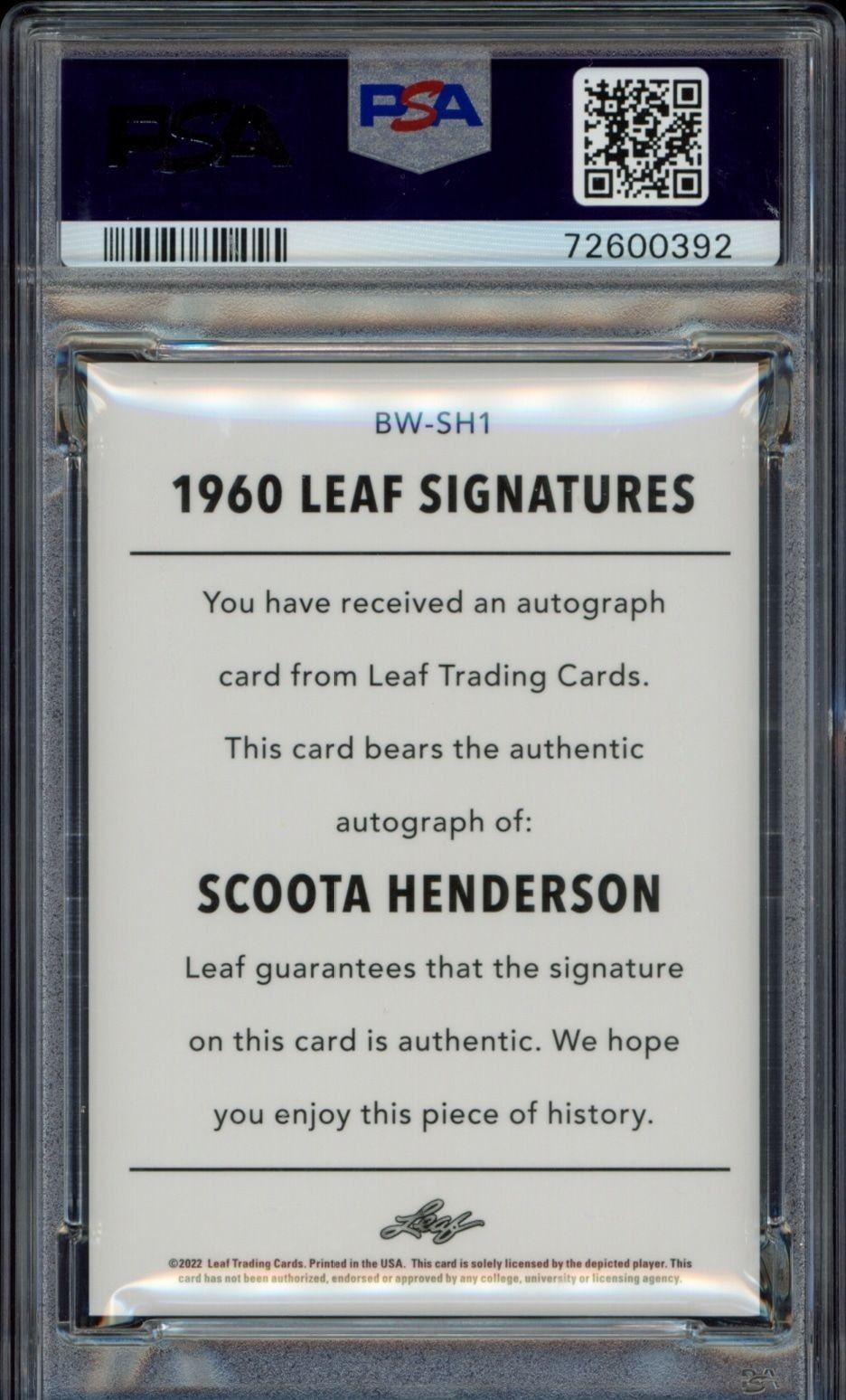 2021-22 Leaf Memories Scoota Henderson #BW-SH1 basketball trading card back