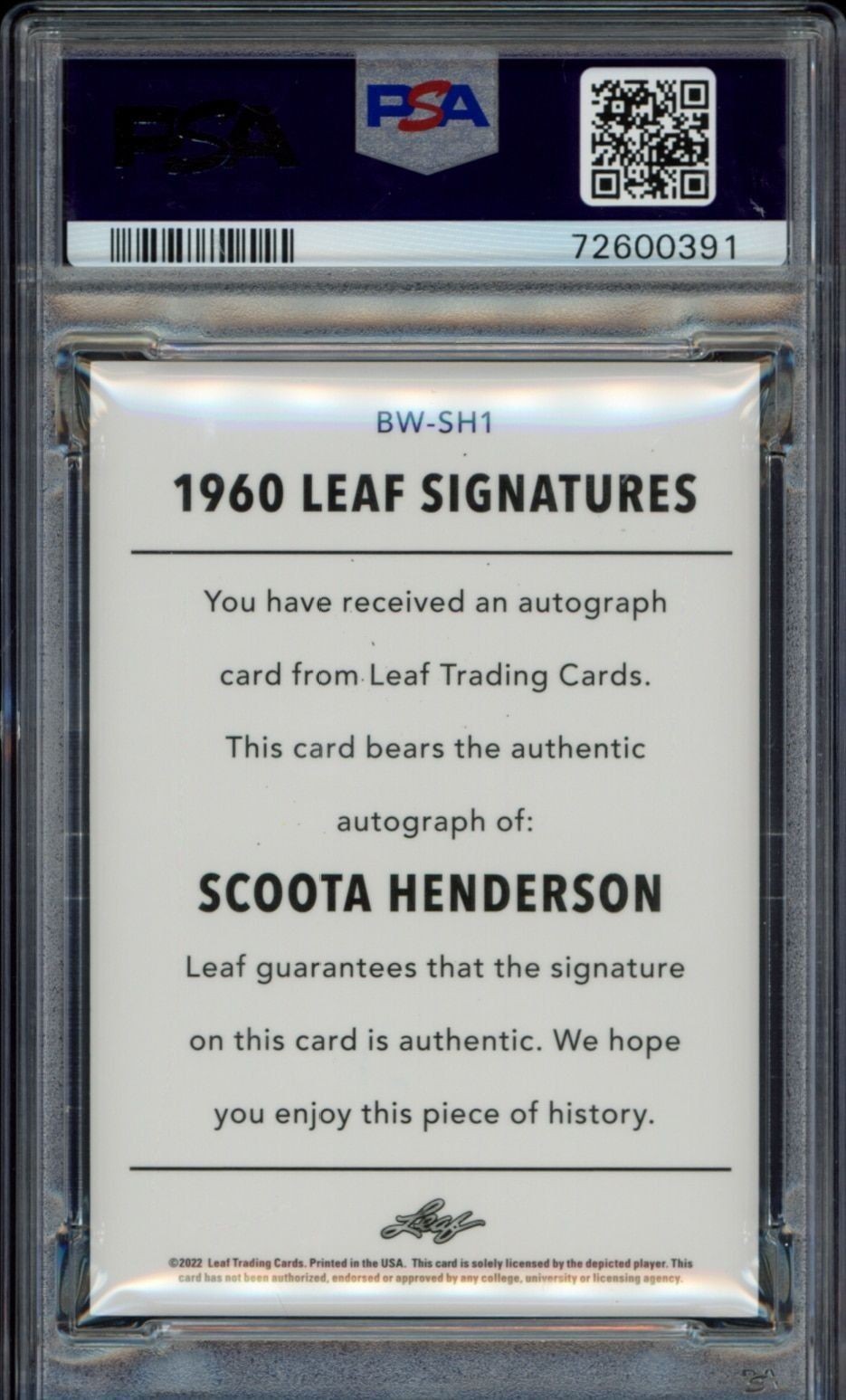 2021-22 Leaf Memories Scoota Henderson #BW-SH1 basketball trading card back