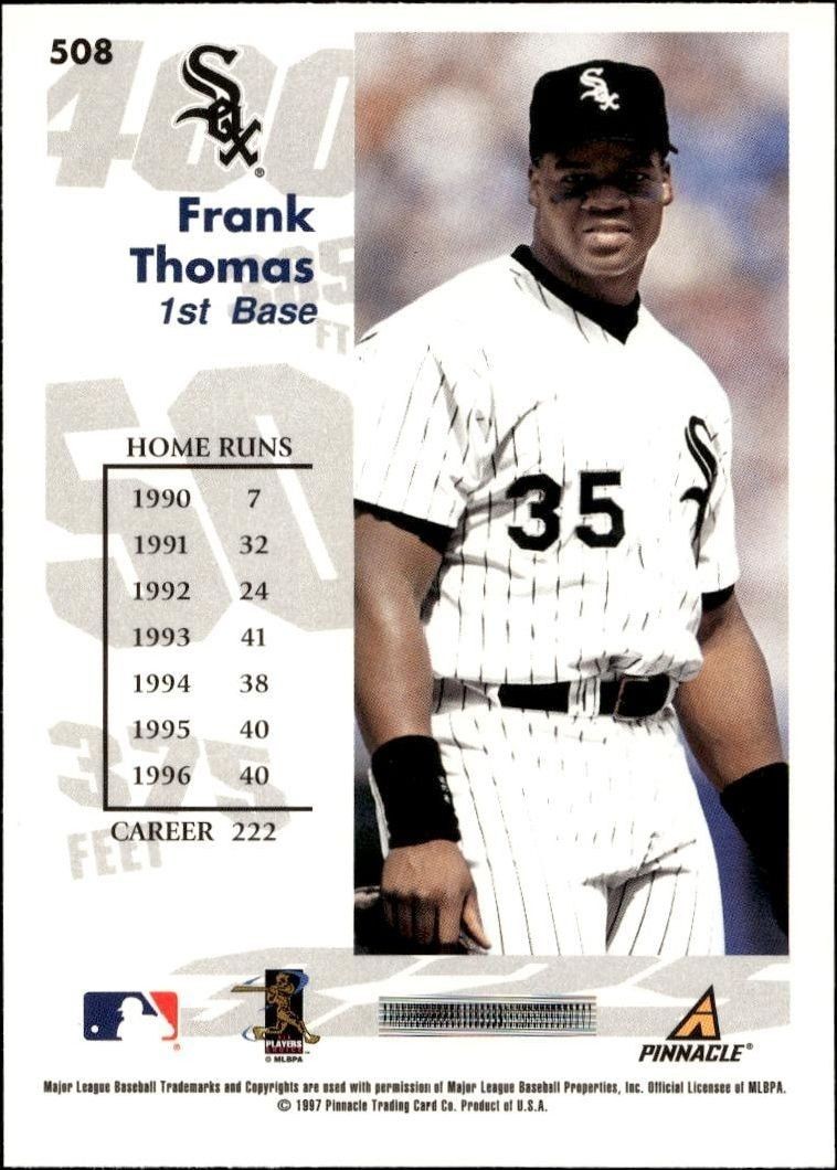 1997 Pinnacle Score Frank Thomas #508 baseball trading card back