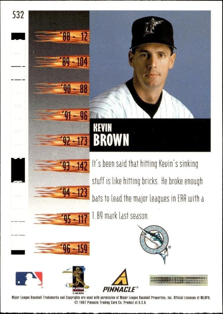 1997 Pinnacle Score Kevin Brown #532 baseball trading card back