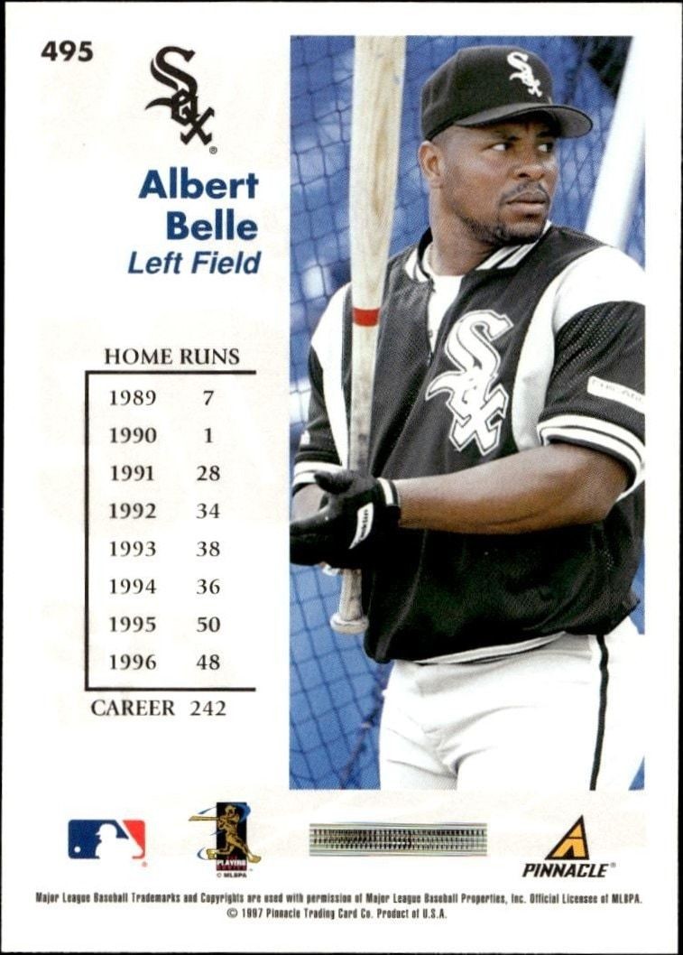 1997 Pinnacle Score Albert Belle #495 baseball trading card back