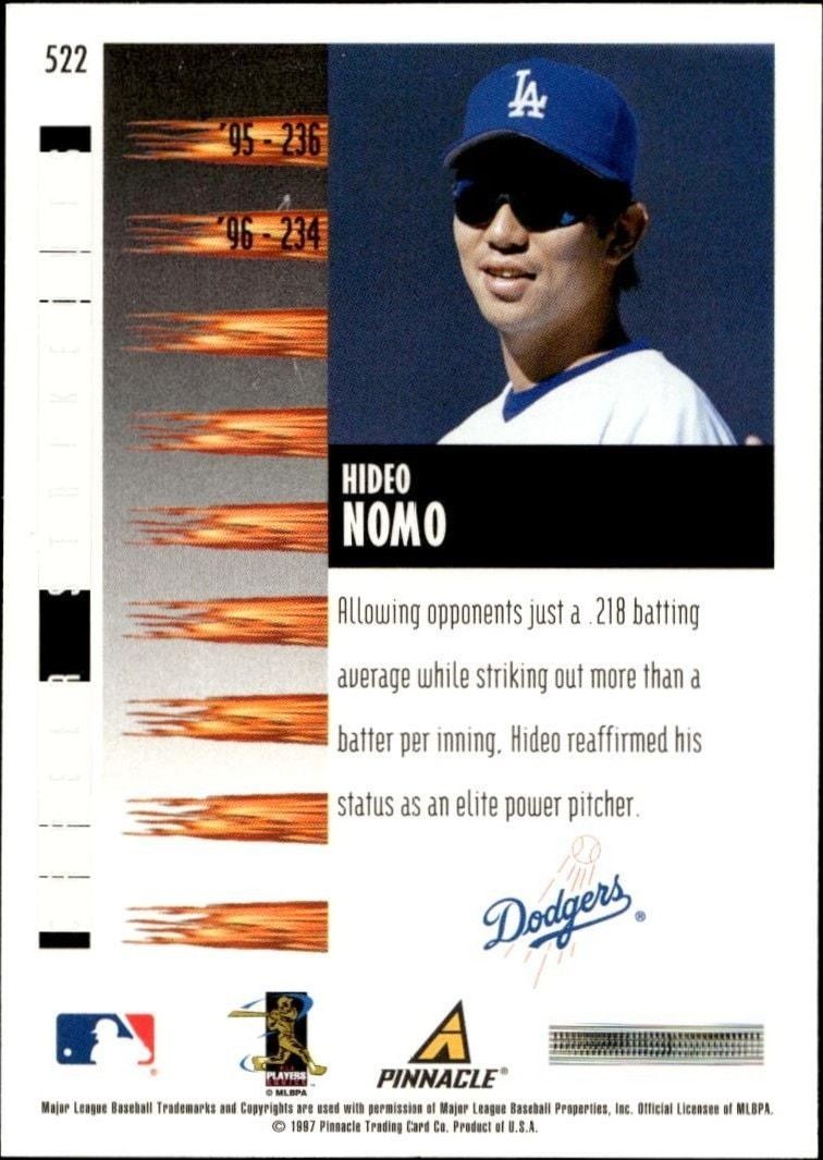 1997 Pinnacle Score Hideo Nomo #522 baseball trading card back