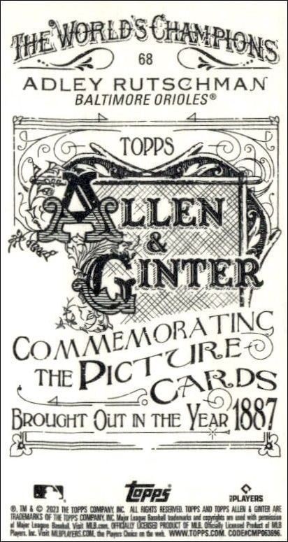 2023 Topps Allen & Ginter Adley Rutschman #68 baseball trading card back