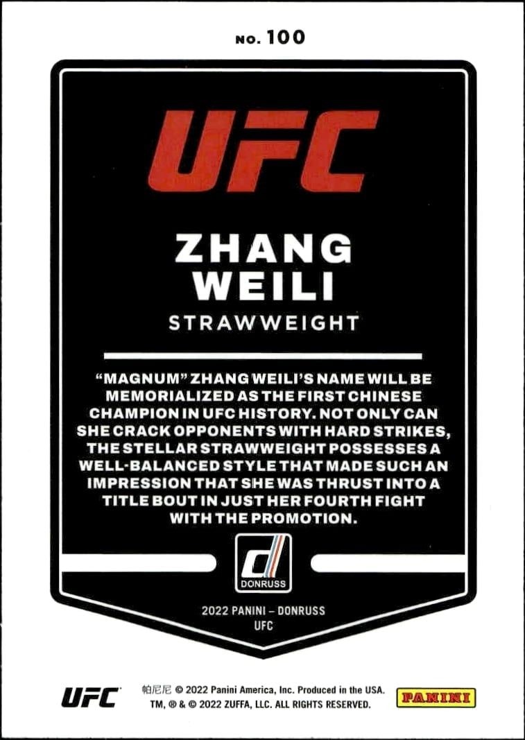 2022 Donruss Ufc Zhang Weili #100 mma trading card back