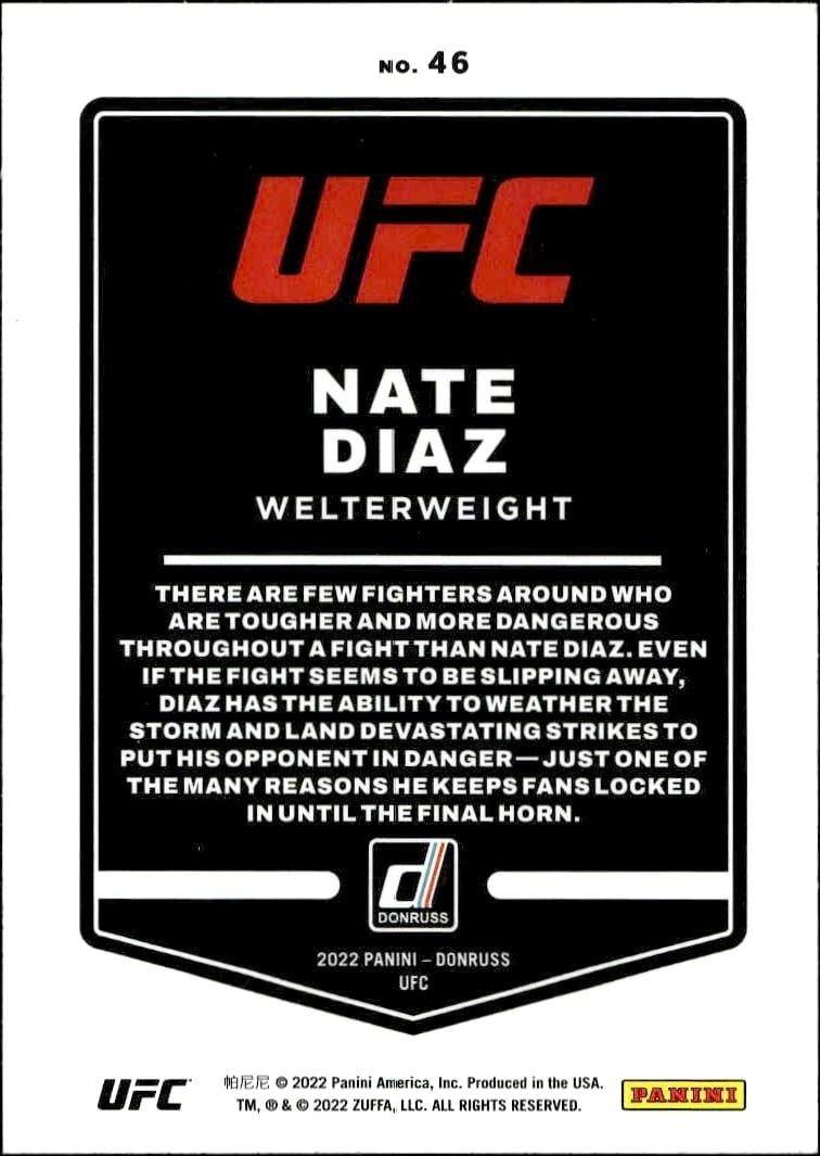 2022 Donruss Ufc Nate Diaz #46 mma trading card back