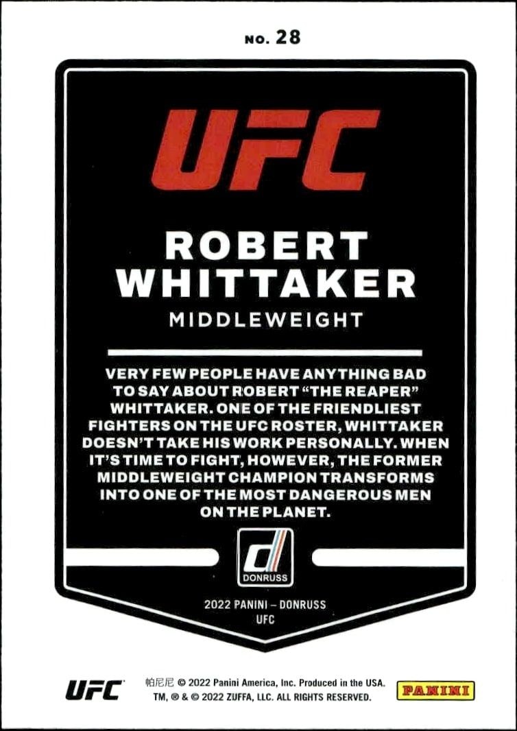 2022 Donruss Ufc Robert Whittaker #28 mma trading card back
