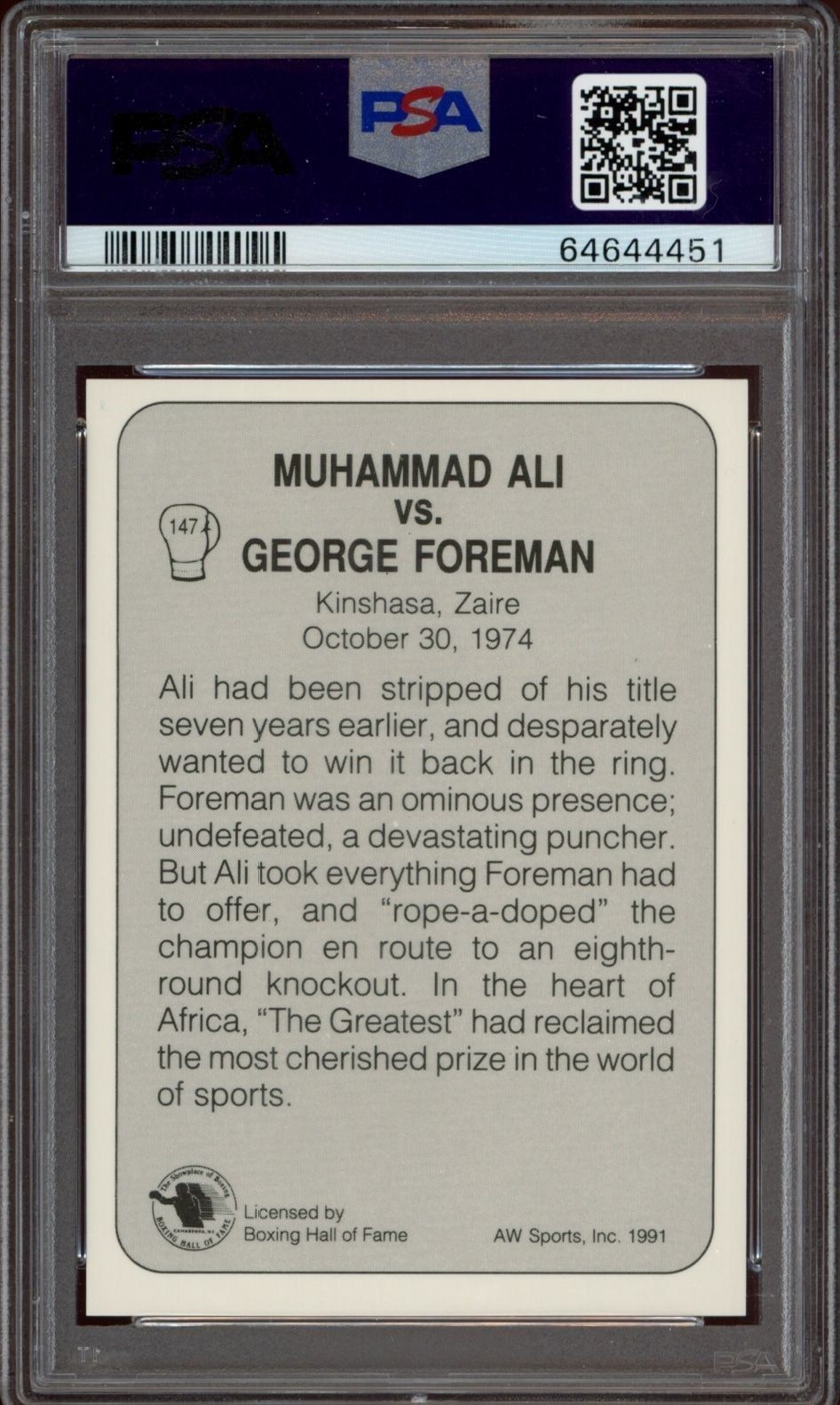 1991 AW Sports Boxing Muhammad Ali #147 boxing trading card back