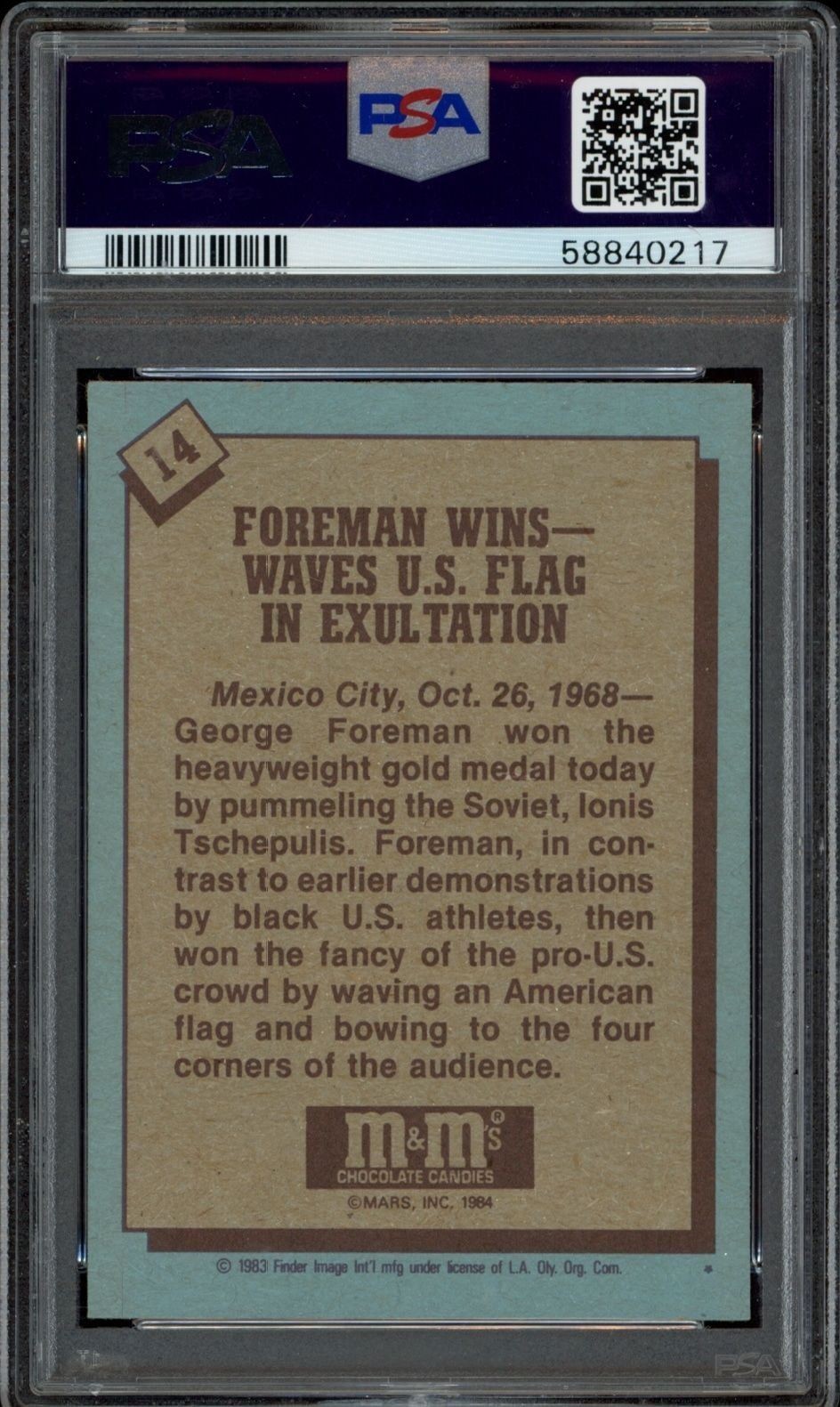 1983 Topps M & M's George Foreman #14 boxing trading card back