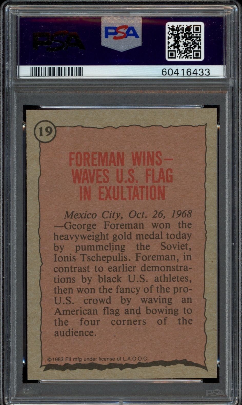 1983 Topps Olympians George Foreman #19 boxing trading card back