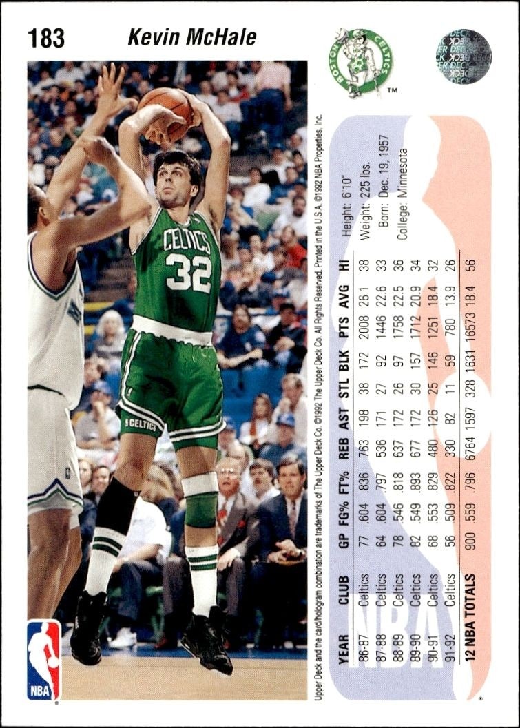1992-93 Upper Deck Kevin McHale #183 basketball trading card back