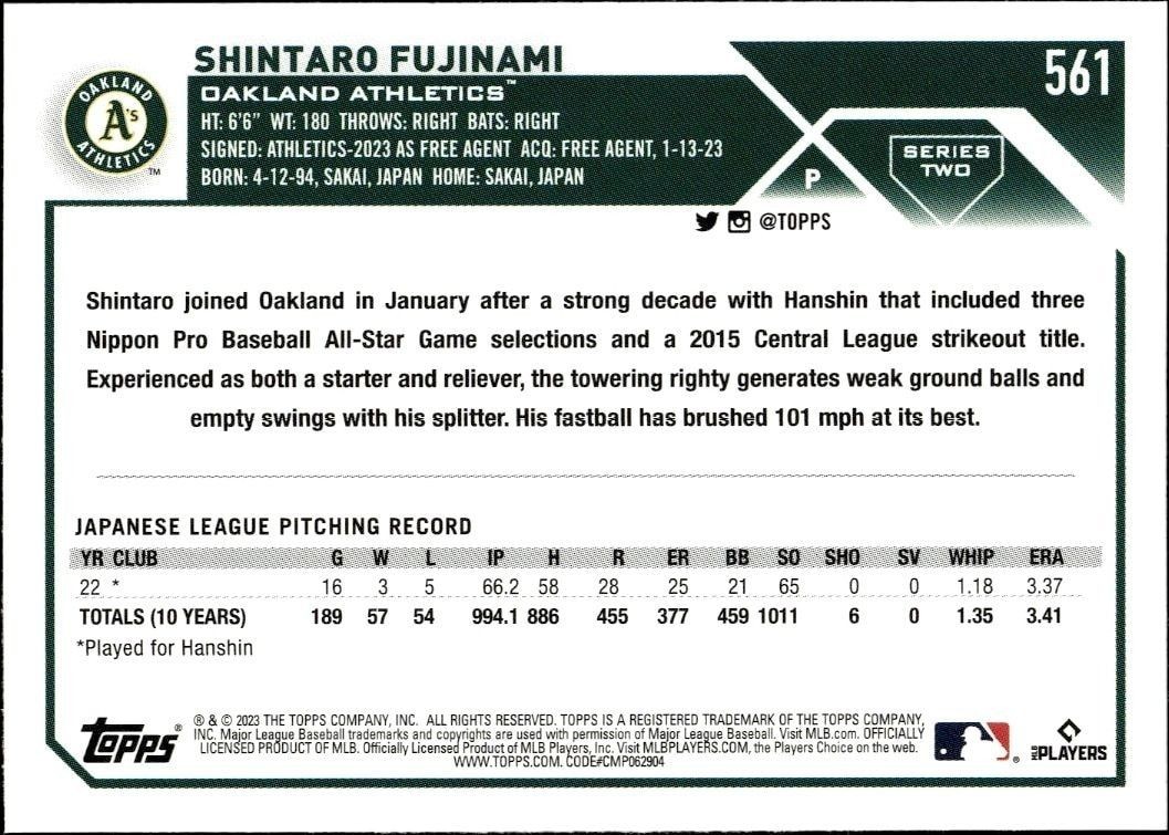 2023 Topps Shintaro Fujinami #97 baseball trading card back