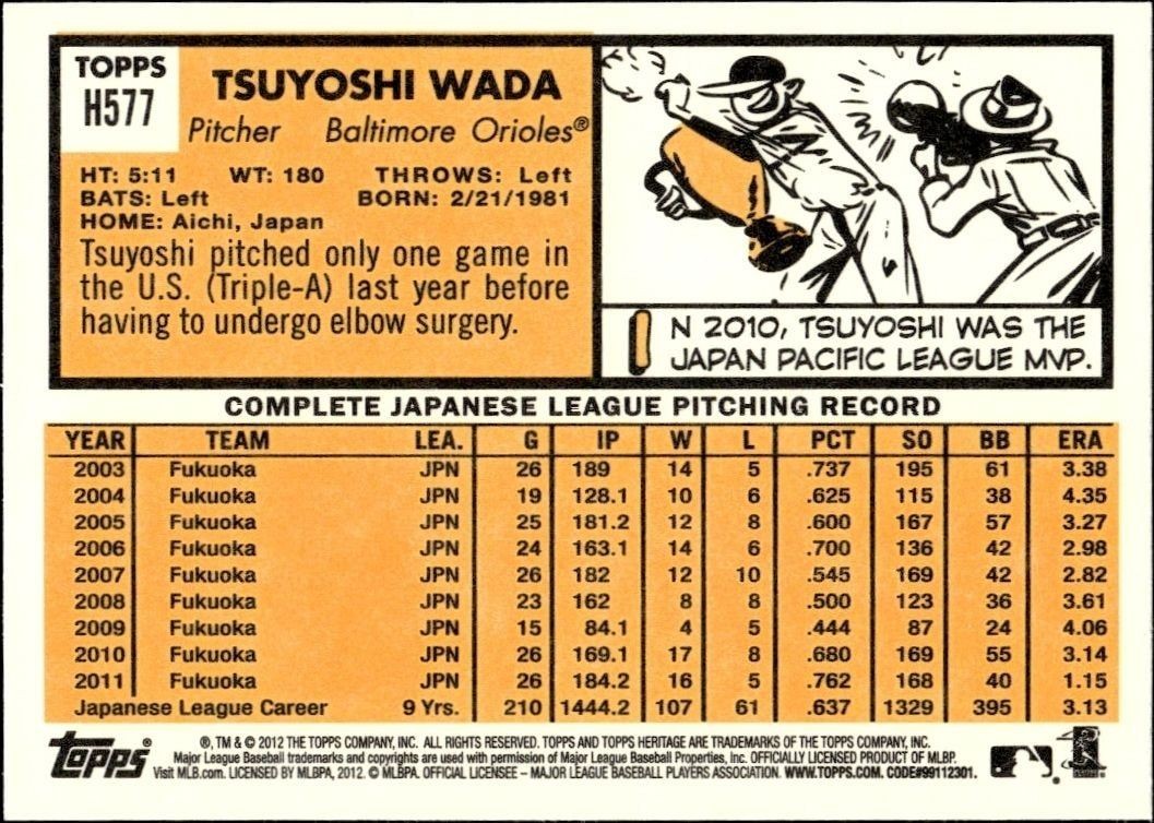 2012 Topps Heritage High Number Tsuyoshi Wada #H577 baseball trading card back