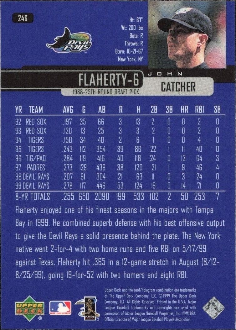 2000 Upper Deck John Flaherty #246 baseball trading card back