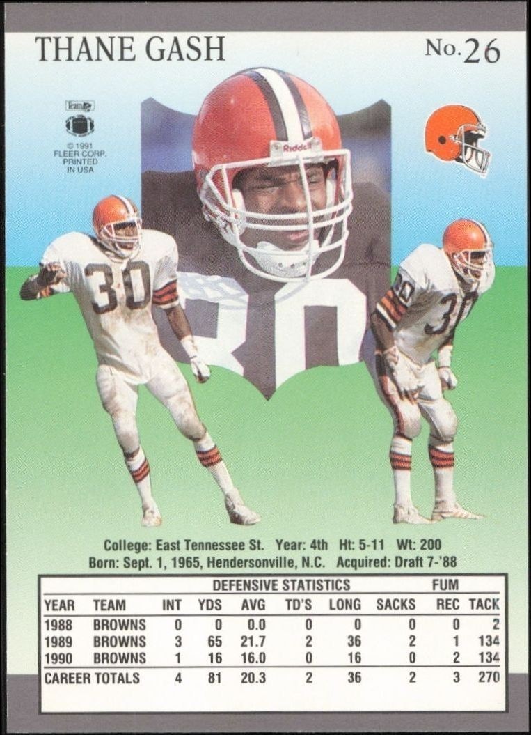 1991 Fleer Ultra Thane Gash #26 football trading card back
