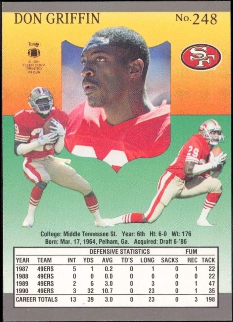 1991 Fleer Ultra Don Griffin #248 football trading card back