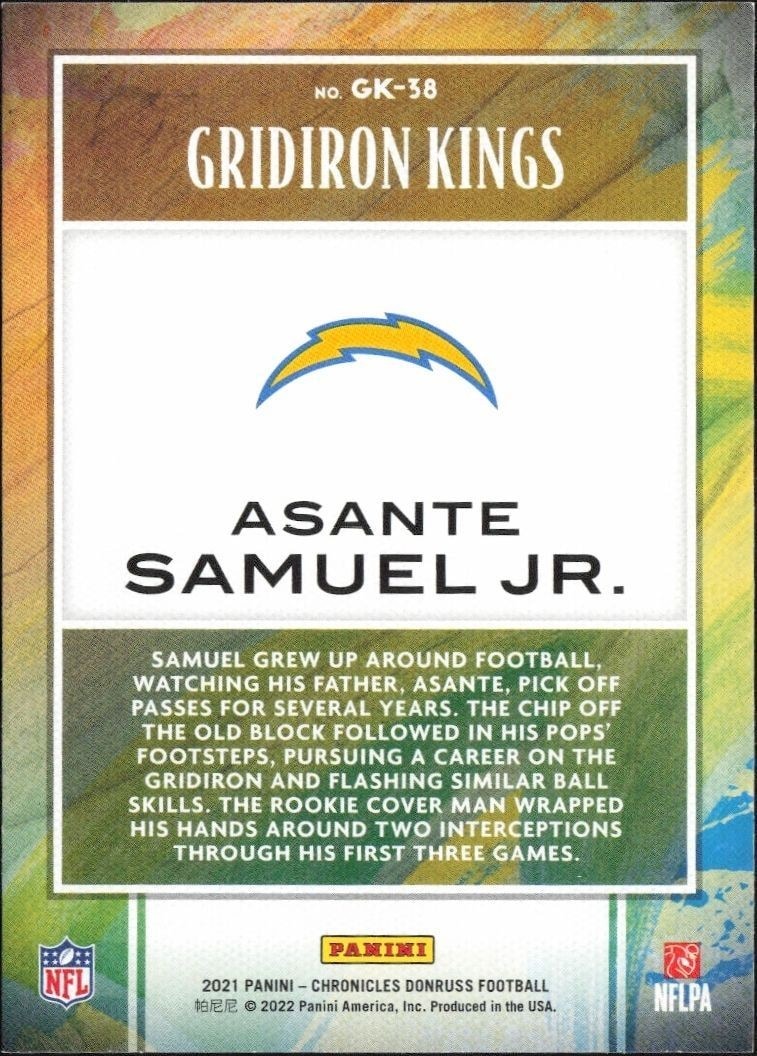 2021 Panini Chronicles Asante Samuel Jr. #GK-38 football trading card back