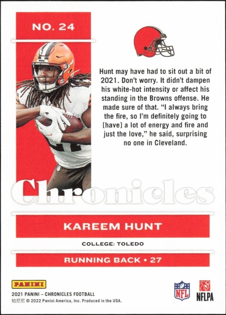 2021 Panini Chronicles Kareem Hunt #24 football trading card back