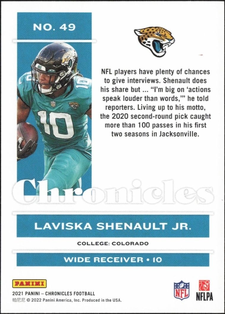 2021 Panini Chronicles Laviska Shenault Jr. #49 football trading card back