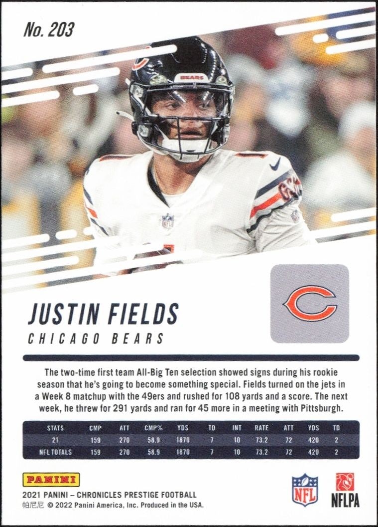 2021 Panini Chronicles Justin Fields #203 football trading card back