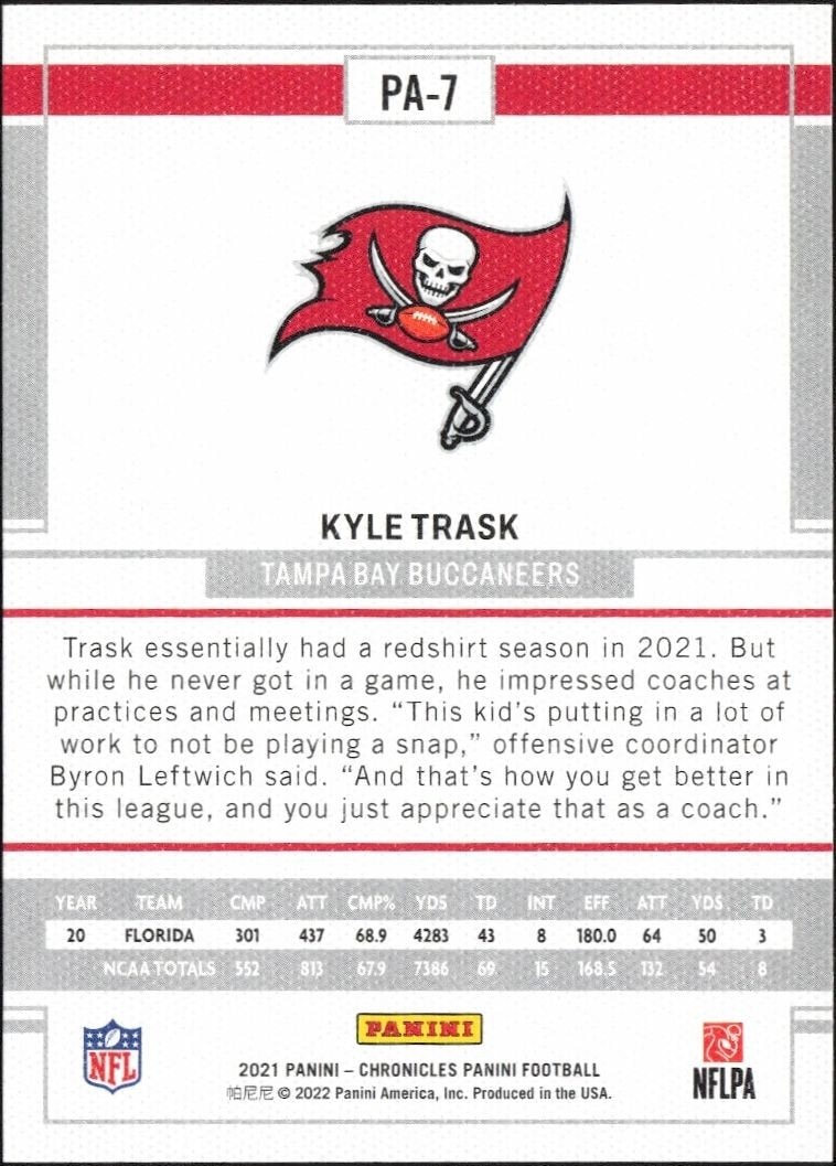2021 Panini Chronicles Kyle Trask #PA-7 football trading card back