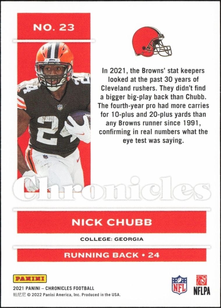 2021 Panini Chronicles Nick Chubb #23 football trading card back