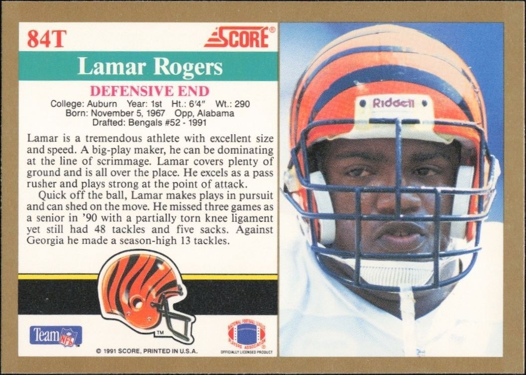 1991 Score Supplemental Lamar Rogers #84T football trading card back