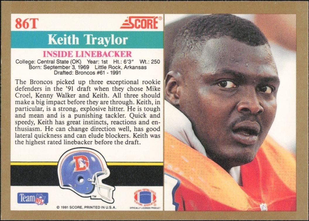 1991 Score Supplemental Keith Traylor #86T football trading card back