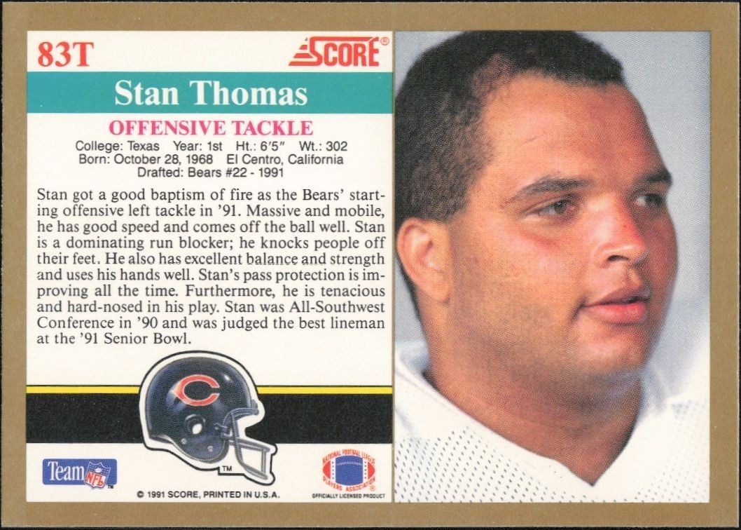 1991 Score Supplemental Will Clark #83T football trading card back