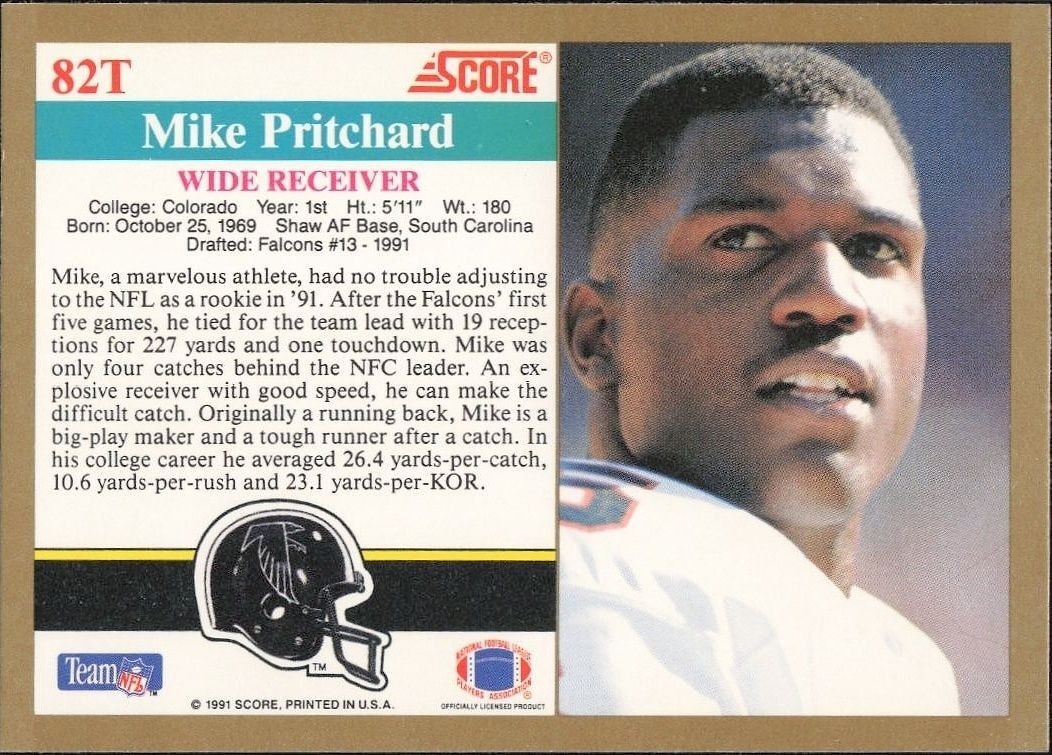 1991 Score Supplemental Mike Pritchard #82T football trading card back