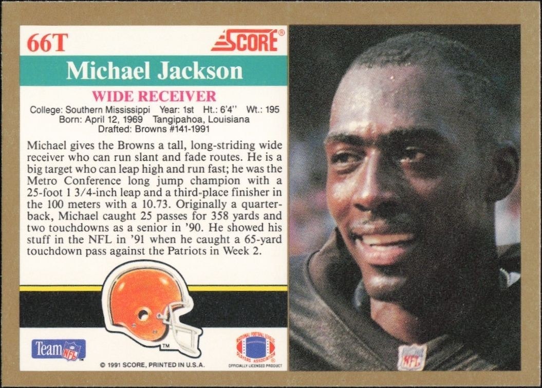 1991 Score Supplemental Michael Jackson #66T football trading card back