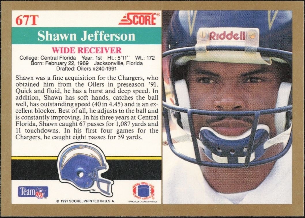 1991 Score Supplemental Shawn Jefferson #67T football trading card back
