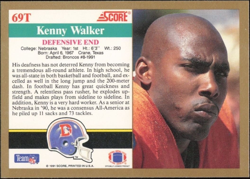 1991 Score Supplemental Kenny Walker #69T football trading card back