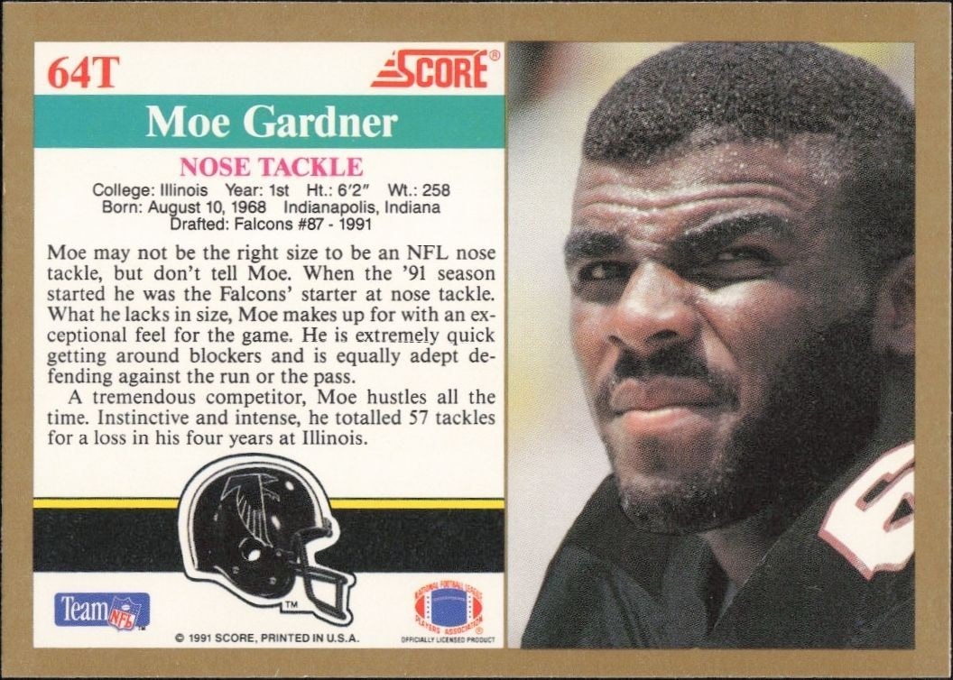 1991 Score Supplemental Moe Gardner #64T football trading card back
