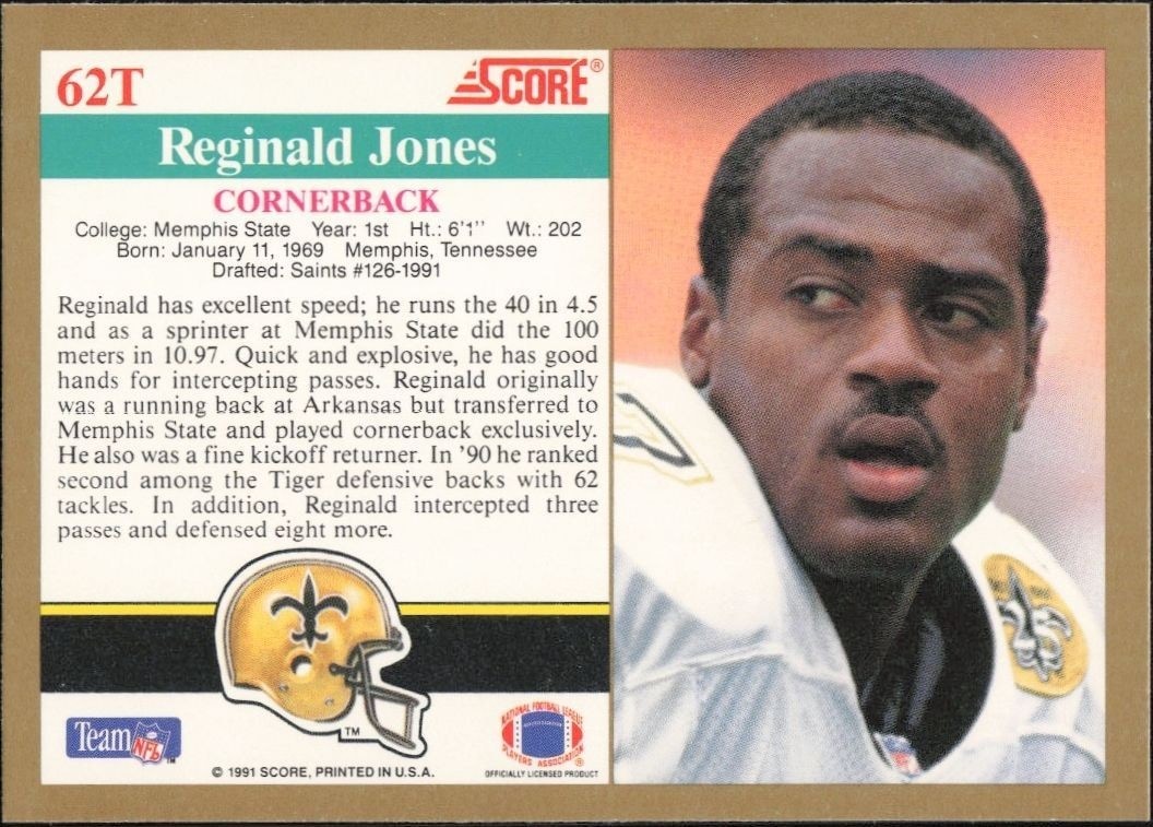 1991 Score Supplemental Reginald Jones #62T football trading card back