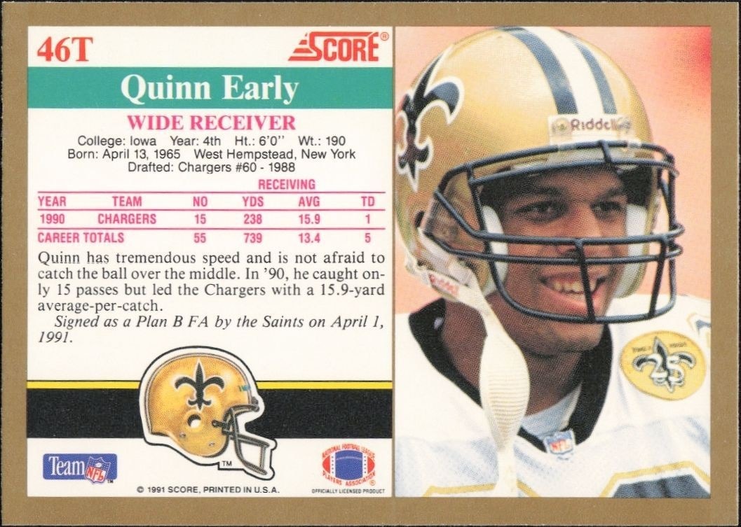 1991 Score Supplemental Quinn Early #46T football trading card back