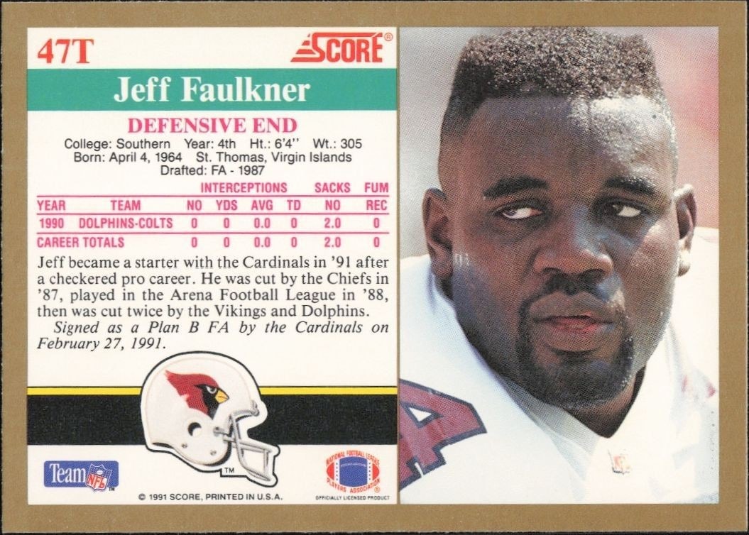 1991 Score Supplemental Jeff Faulkner #47T football trading card back