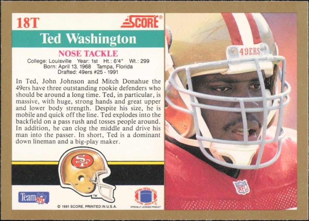 1991 Score Supplemental Ted Washington #18T football trading card back