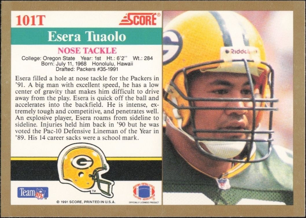1991 Score Supplemental Esera Tuaolo #101T football trading card back