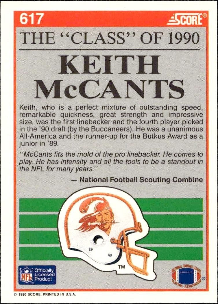 1990 Score Keith McCants #617 football trading card back