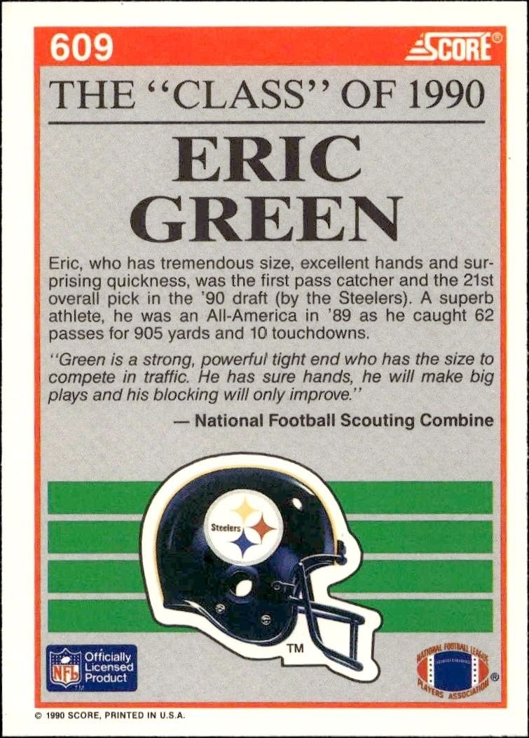 1990 Score Eric Green #609 football trading card back