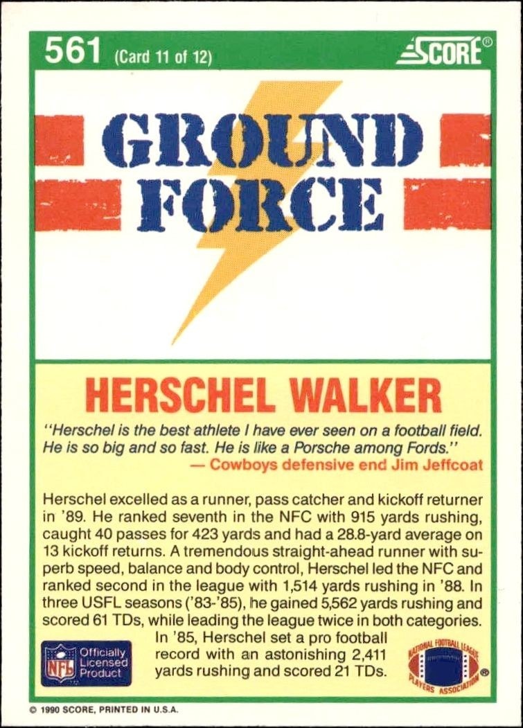 1990 Score Herschel Walker #561 football trading card back