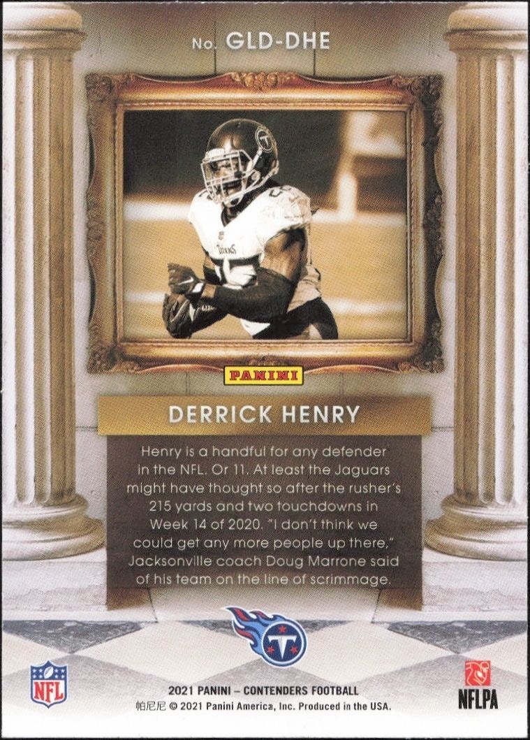 2021 Panini Contenders Derrick Henry #GLD-DHE football trading card back
