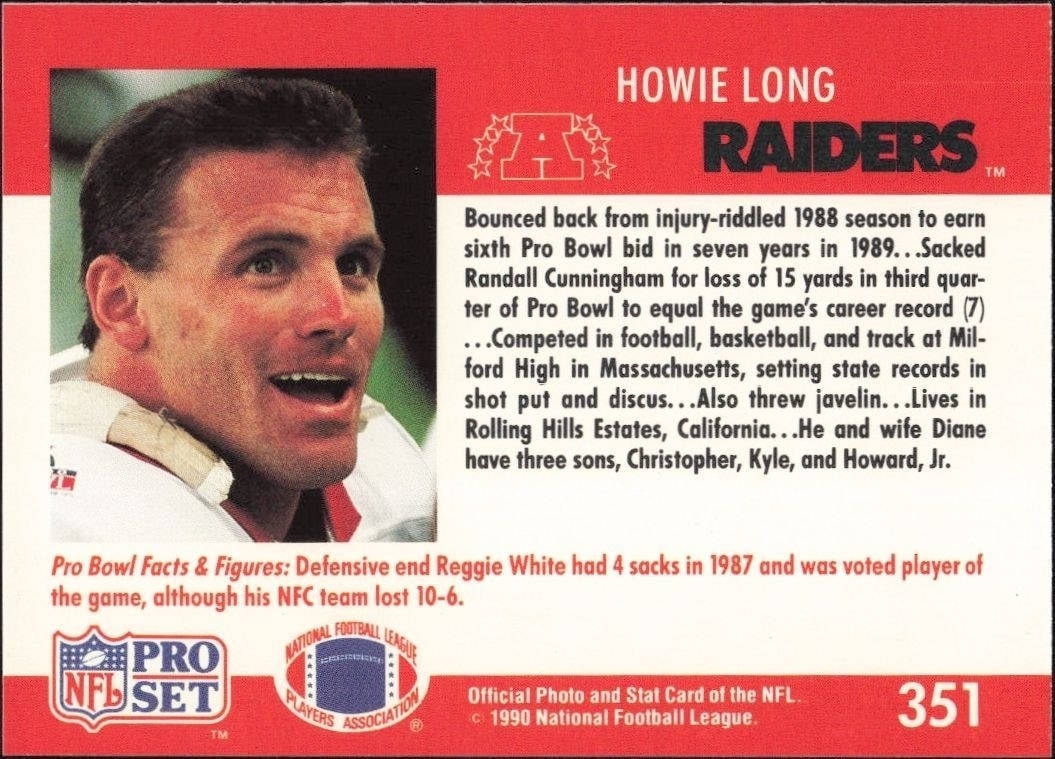 1990 Pro Set Howie Long #351 football trading card back