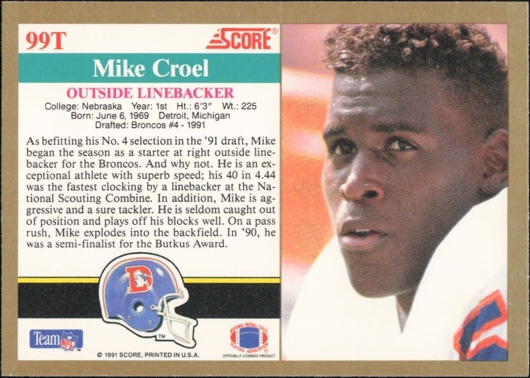 1991 Score Supplemental Mike Croel #99T football trading card back