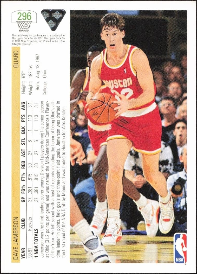 1991-92 Upper Deck Dave Jamerson #296 basketball trading card back